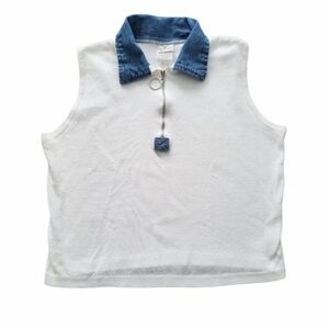 Vintage Xhilaration Y2K Crop Top Tee Womens Juniors? XL Denim Collar Made USA‎